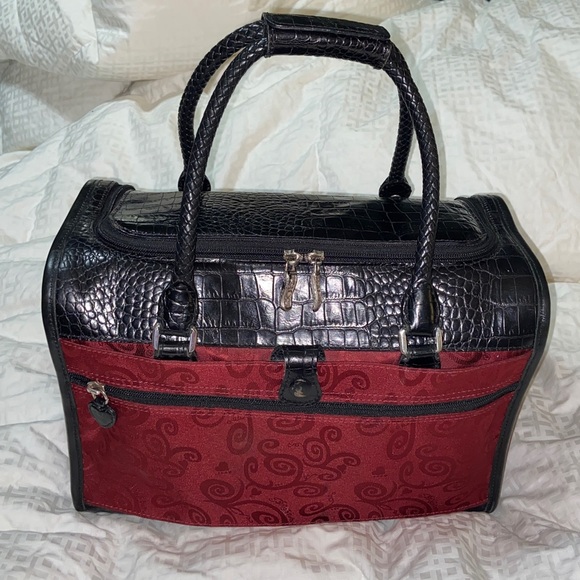 Vintage BRIGHTON Large Cosmetic travel Case croc embossed - Picture 4 of 15